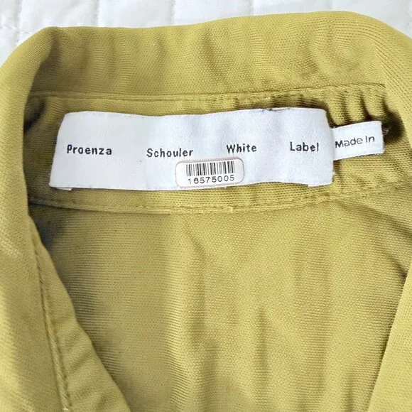 Proenza Schouler White Label Sleeveless Ruched Button-Up Olive Green Viscose Top - Picture 5 of 6